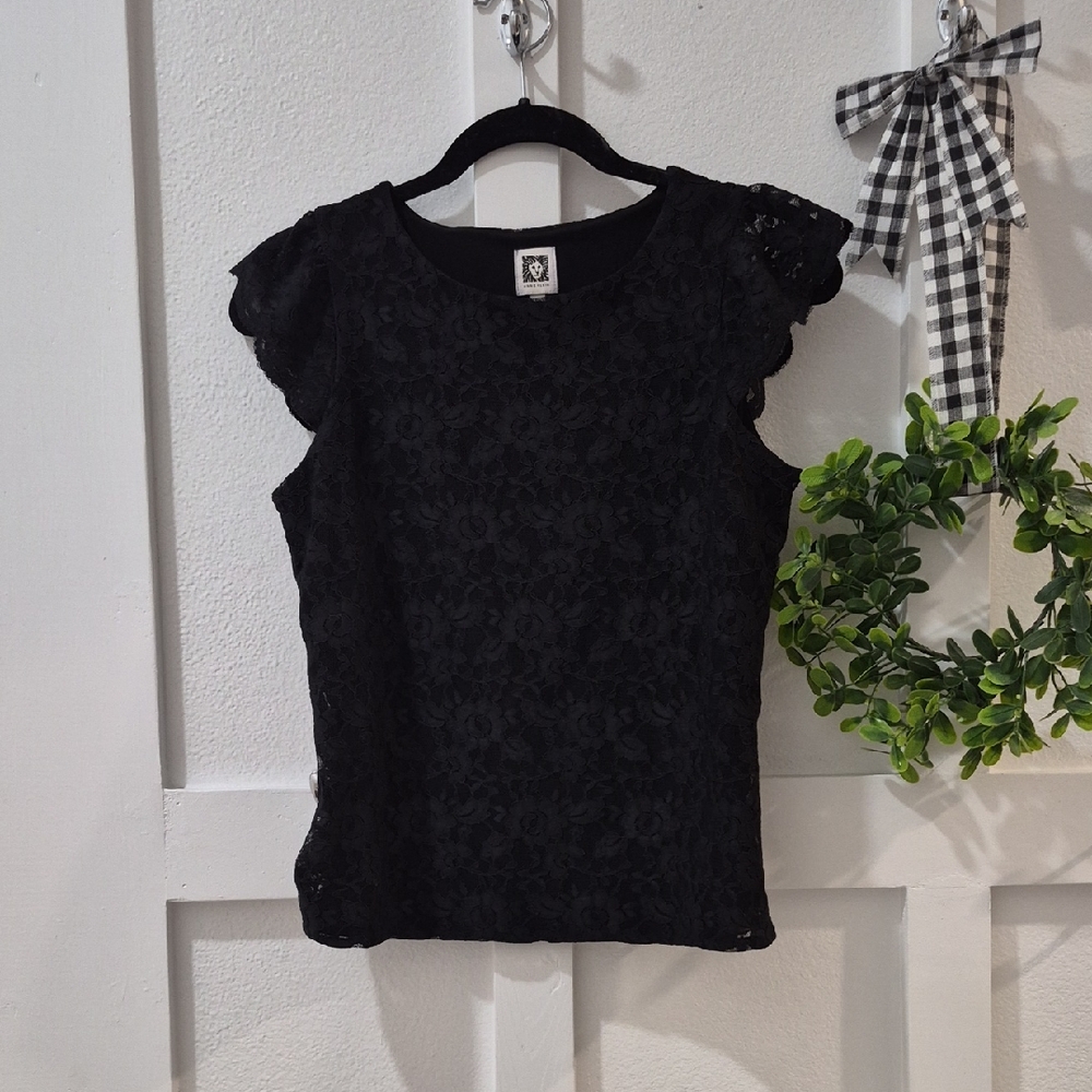 Anne Klein Black Lace Overlay Top